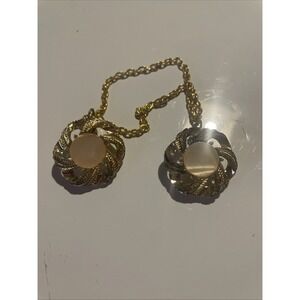 Vintage golden twisted‎ circles mother of pearl scarf/sweater pendant